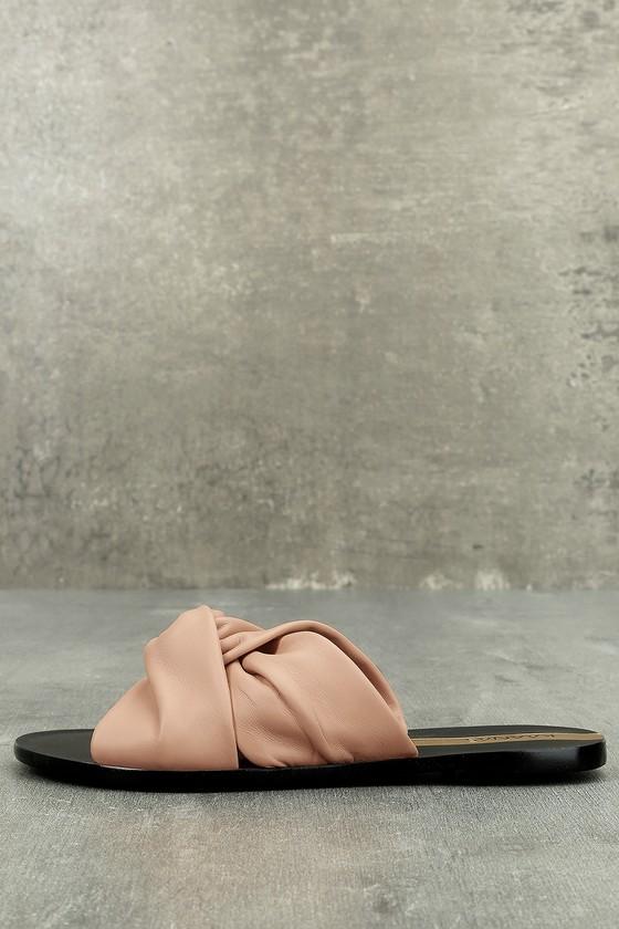Kaanas | Belem Nude Leather Knotted Slide Sandal Heels | Size 10 | Pink | Lulus