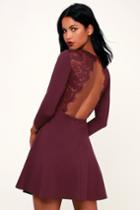 Felicity Plum Purple Backless Lace Skater Dress | Lulus
