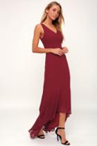 4si3nna Cheyenne Burgundy High-low Maxi Dress | Lulus