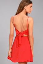 Lulus | Yours Forever Red Backless Skater Dress | Size Large | 100% Polyester
