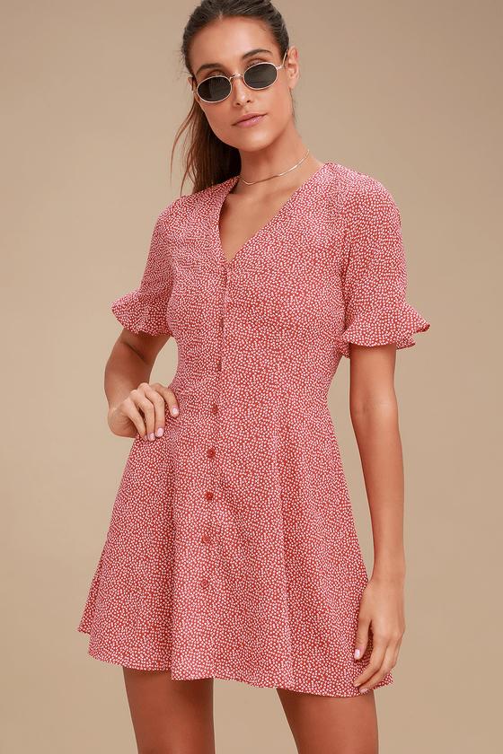Castana Rust Red Print Button-up Dress | Lulus