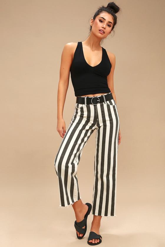 Paige Nellie Washed Black Striped Culotte Jeans | Lulus