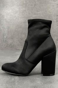 Steve Madden Gaze Black Satin Mid-calf Booties