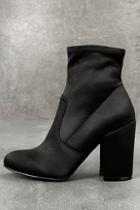 Steve Madden Gaze Black Satin Mid-calf Booties