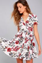Lulus Just Fleur You White Floral Print Shirt Dress