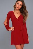 Lulus | Told You So Wine Red Long Sleeve Wrap Dress
