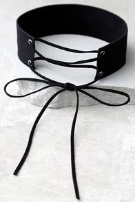 Lulus To The Limit Black Lace-up Choker Necklace