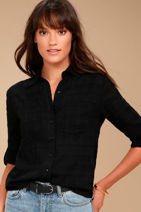Rhythm | Cape Town Black Button-up Top | Size Large | 100% Cotton | Lulus
