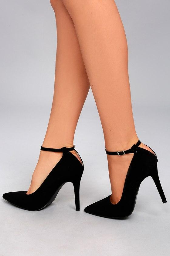 Qupid | Harmony Black Nubuck Ankle Strap Pumps | Size 8 | Vegan Friendly | Lulus
