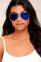 Lulus Keola Gold And Blue Aviator Sunglasses