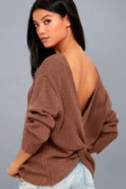 Lulus | Wrapped In Warmth Rusty Brown Knot Back Sweater | Size Large