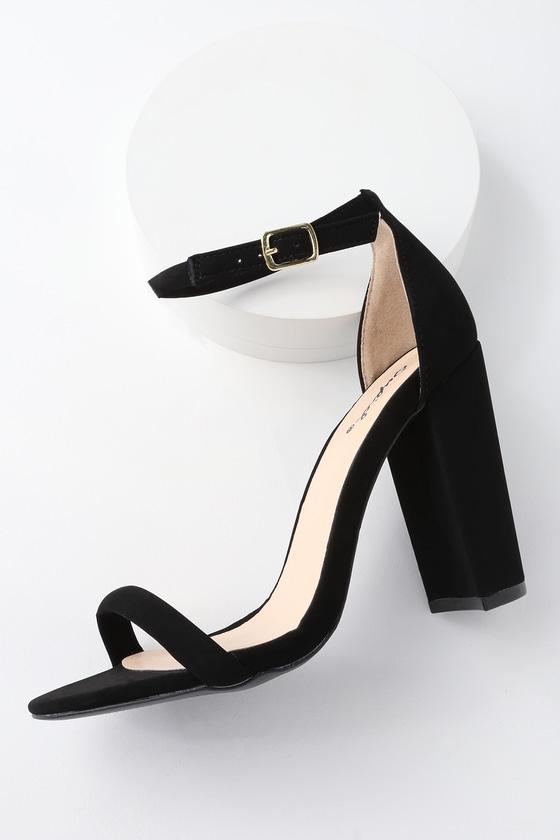 Qupid Chopin Black Nubuck Ankle Strap Heels | Lulus