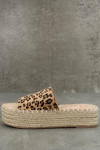 Coolway Bora Leopard Pony Fur Flatform Espadrille Slides