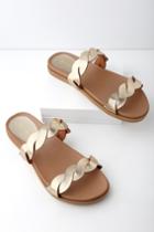 Bamboo Monica Gold Slide Sandal Heels | Lulus