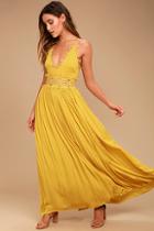 Lulus This Is Love Mustard Yellow Lace Maxi Dress