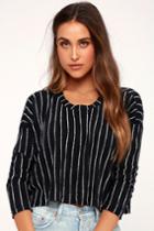 Niagara Falls Navy Blue Striped Cropped High-low Knit Sweater | Lulus