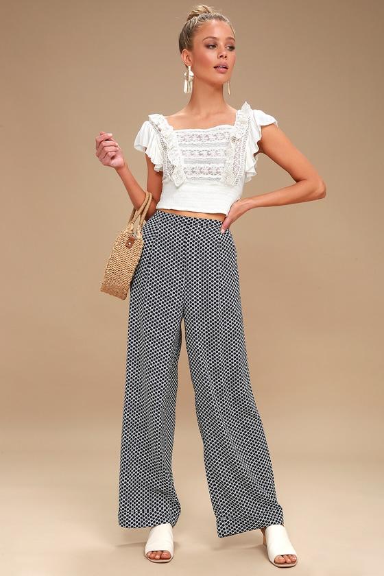 Tavik Cora Blue And White Print Cropped Wide-leg Pants | Lulus