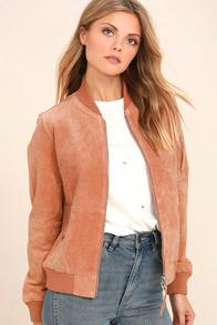 Obey Nomadic Blush Pink Suede Leather Bomber Jacket