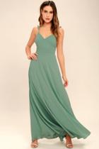 Lulus Meteoric Rise Sage Green Maxi Dress