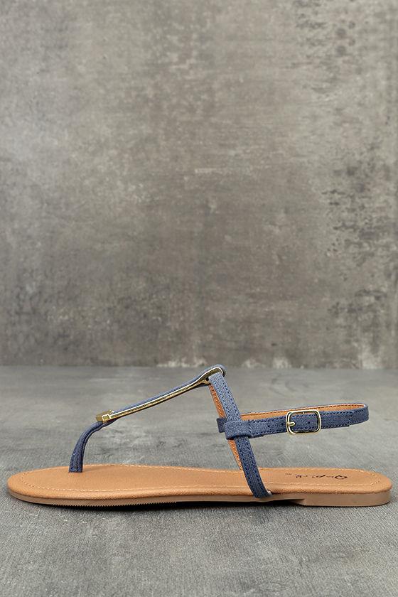 Qupid | Cameron Blue Denim Flat Sandal Heels | Size 6 | Lulus