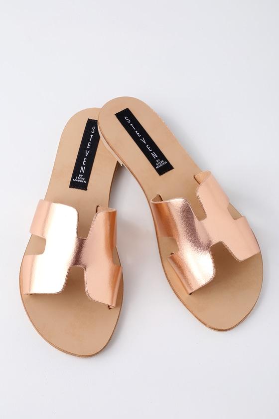 Steven Greece Rose Gold Leather Slide Sandal Heels | Lulus