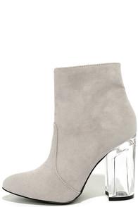 Qupid Illuminate Light Grey Suede Lucite Ankle Booties