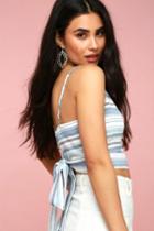 Wish You Swell Blue And White Striped Tie-back Crop Top | Lulus