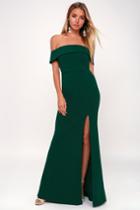Aveline Forest Green Off-the-shoulder Maxi Dress | Lulus