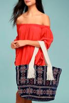 Billabong Lucky Me Navy Blue Embroidered Tote Bag
