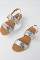 Qupid Blaise Silver Flat Sandal Heels | Lulus