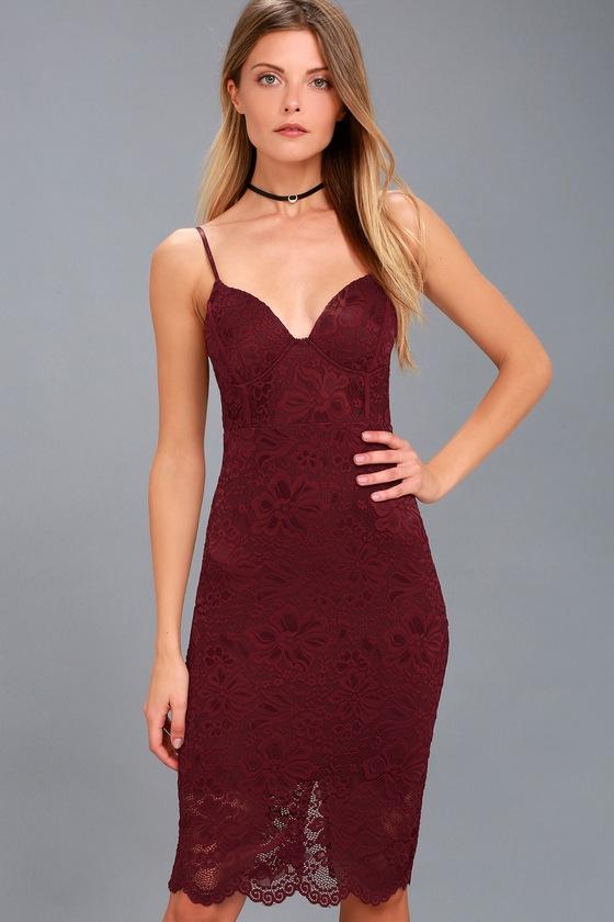Versailles Burgundy Lace Bodycon Midi Dress | Lulus