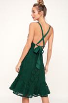 Love Like You Mean It Dark Green Backless Lace Midi Dress | Lulus