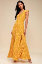 Fresh Picked Mustard Yellow Floral Print Backless Maxi Dress | Lulus