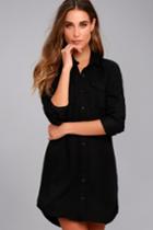 Obey Jett Black Long Sleeve Shirt Dress | Lulus