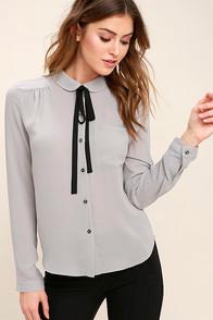 Lulus Lucky Streak Grey Button-up Top