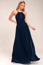 Lulus Cherish The Night Navy Blue Lace Maxi Dress
