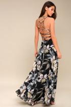 Love Abloom Black Floral Print Lace-up Maxi Dress | Lulus
