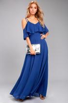 Leshop | Earthly Desire Royal Blue Off-the-shoulder Maxi Dress | Size Small | 100% Polyester | Lulus