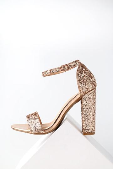 Bella Marie Perrie Rose Gold Glitter Ankle Strap Heels | Lulus