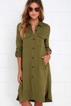 Lulu*s Chic Repertoire Olive Green Shirt Dress