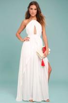 Lulus | On My Own White Maxi Dress | Size Medium | 100% Polyester