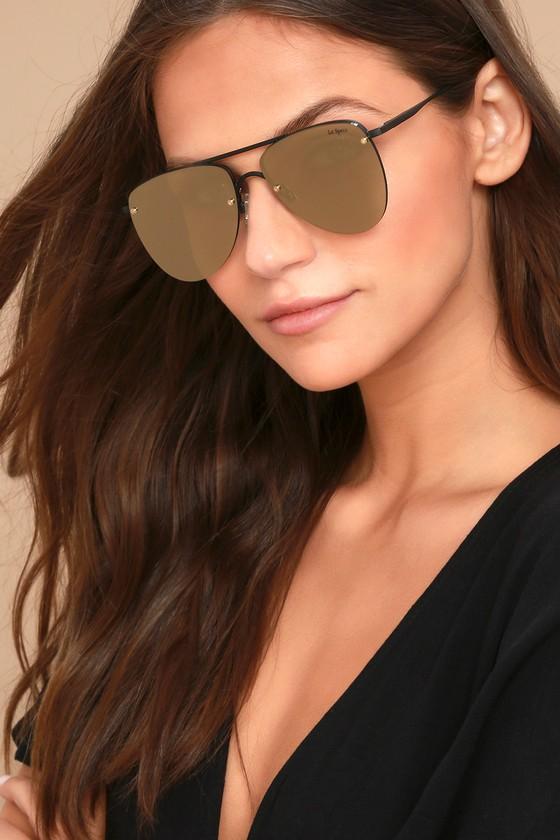 Le Specs | The Prince Matte Black And Gold Mirrored Sunglasses | 100% Uv Protection | Lulus