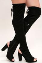 Delicious Ingrid Black Suede Peep-toe Over The Knee Boots