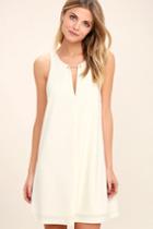 Lulus | Near Or Bar Cream Shift Dress | Size Large | White | 100% Polyester