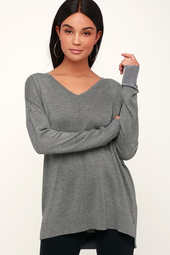 Olive + Oak Abel Grey V-neck Sweater Top | Lulus