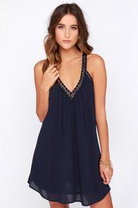Lulus I'm Impressed Navy Blue Crochet Dress