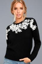 Lulus | Daisy Do Right Black Embroidered Sweater | Size Large