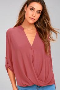 Lush If I Told You Rusty Rose Button-up Top