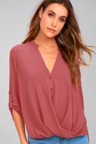 Lush If I Told You Rusty Rose Button-up Top