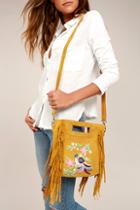Lulus California Dreamin' Yellow Suede Leather Embroidered Purse